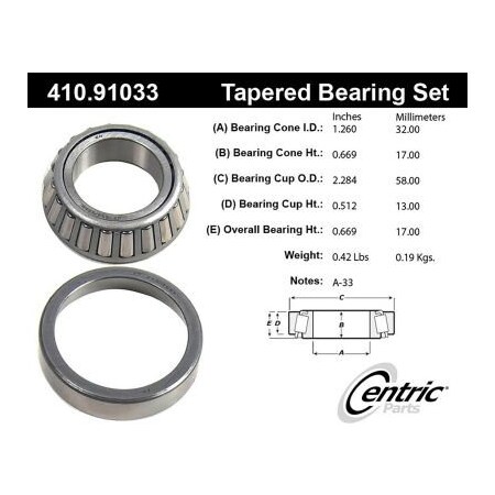 Centric C-Tek Standard Wheel Bearing and Race Set, C-Tek 410.91033E